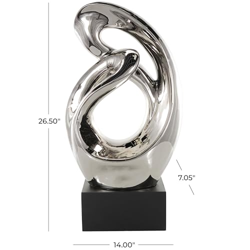Deco 79 Ceramic Abstract Decorative Sculpture Home Decor Statue, Accent Figurine 14" x 7" x 27", Silver - size: 14" x 7" x 27"