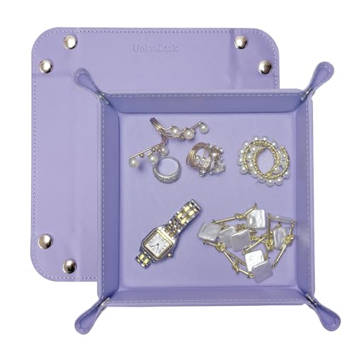 UnionBasic Small Valet Tray, Jewelry Tray for Rings Watches Earrings, Entryway Catchall Caddy for Coins Keys Change, Nightstand Bedside Valet Holder, Trays for Electronic Gadgets, Purple - color: Purple, size: 5.4" x 5.4" x 1.6"