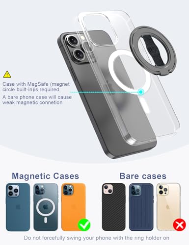 EWA MagOne 3rd Gen [Compatible with MagSafe] Phone Grip Stand with Finger Strap, Removable Magnetic Ring Holder Kickstand Loop for iPhone 17,16,15,14,13,12 Series (Black) - color: Black