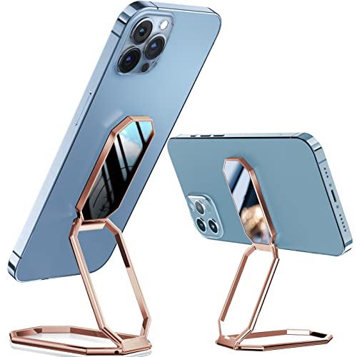 A-LuGei 𝗙𝗼𝗹𝗱𝗮𝗯𝗹𝗲 & 𝗔𝗱𝗷𝘂𝘀𝘁𝗮𝗯𝗹𝗲 Phone Kickstand Ring Holder, Magnetic Cell Phone Grips, Phone Stand for Desk, Adhesive Phone Holder for Hand, 360° Rotation Ring for Back of iPhone Case - color: Octagon Rose Gold