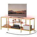 HOOBRO TV Stand with LED Lights and Power Outlets for TVs up to 65", Modern 55 Inch Tempered Glass TV Console Table with Open Shelves, Media Entertainment Center for Living Room, Gold GD145UDS01 - size: 55 Inch