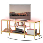 HOOBRO TV Stand with LED Lights and Power Outlets for TVs up to 65", Modern 55 Inch Tempered Glass TV Console Table with Open Shelves, Media Entertainment Center for Living Room, Gold GD145UDS01 - size: 55 Inch