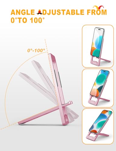 Aoviho Phone Stand for Desk, Ultra-Thin Foldable Aluminum Phone Holder, Portable Travel & Office Cell Phone Stand Compatible with iPhone 17 16 15 14 13 12 Pro Max, Fits 3.7"-7" Devices, Pink - color: Pink