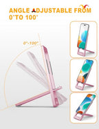 Aoviho Phone Stand for Desk, Ultra-Thin Foldable Aluminum Phone Holder, Portable Travel & Office Cell Phone Stand Compatible with iPhone 17 16 15 14 13 12 Pro Max, Fits 3.7"-7" Devices, Pink - color: Pink