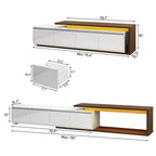 Extendable TV Stand with LED Light, Modern Entertainment Center for up to 120 Inch TV, Wood TV Media Console with 2 Drawers & 2 Cabinets for Living Room Bedroom, 75"-110", High Gloss White & Walnut - color: High Gloss White & Walnut
