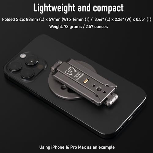 Ultra-Compact Magnetic Tripod for iPhone | Foldable Hook Design, 20 N52 Magnets, Cold Shoe & 1/4" Screw - Phone Stand for iPhone 12-17 & MagSafe Devices