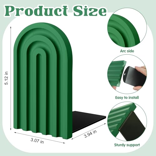 Harloon 4 Pcs Boho Arch Wooden Bookends, Decorative Rainbow Book Stoppers with Non-Slip Metal Base, 5x3x4 Inches, Cute Shelf Decor for Heavy Books, Home Office Study Desk Organizer(Green Color) - color: Green Color