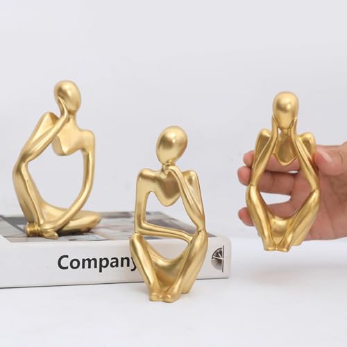 Abstract Thinker Sculpture Bookends - Modern Bookshelf Decor for Home Office, Aesthetic Resin Statue Bookend Holder for Desk, Coffee Table - Reading Art Decor Gift for Book Lovers-C - color: Gold, size: Middle
