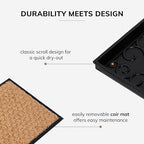 Anji Mountain AMB0BT4F-001 Black Rubber Boot/Shoe Tray with Coir, Fits 4 Pair (46.5" Wide), Tan Insert - color: Tan Insert, size: 46" x 14" x 1.5"