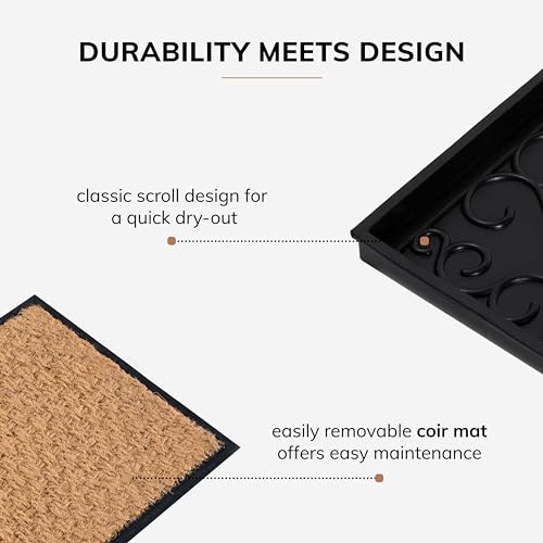 Anji Mountain Heavy Duty Waterproof Rubber Shoe Storage Mat Organizer/Boot Storage Tray Multi Use For Entryway with Coir, Tan Insert, Fits 2 Pair (24.5" Wide) - color: Tan, size: 24" x 14" x 1.5"