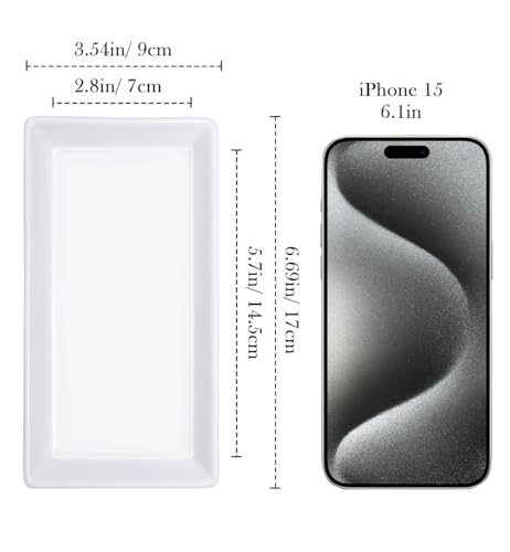 Emibele Jewelry Tray, Small Rectangle Ceramic Vanity Tray Jewelry Dish, Trinket Perfume Tray for Cosmetics, Rings, Bathroom Kitchen Soap, White - color: White(1 Pack)