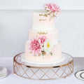 Efavormart 14" Round Gold Metal Geometric Cake Stand with Glass Top - Glossy Metallic Dessert Riser for Cupcake, Pastry and Candy Display Centerpiece