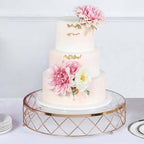 Efavormart 14" Round Gold Metal Geometric Cake Stand with Glass Top - Glossy Metallic Dessert Riser for Cupcake, Pastry and Candy Display Centerpiece