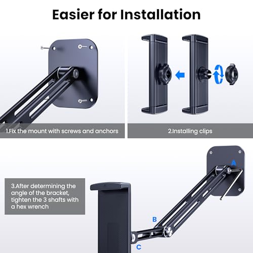 Extended Version Tablet Wall Mount Holder, 15" Aluminium Wall Mount for IPad with 360° Adjustable Rotating Base for iPad Pro Air Mini, Galaxy Tab, All 4.7-13" Phones and Tablets (Long Style) - size: Extra-Long Dual-Arm