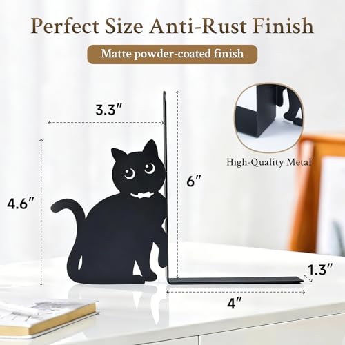 BEISE Book Ends Metal, Decorative Cat Bookends with 2 Cute Black Kittens for Shelf Decor, Office Desk, Home Kitchen Organizer, Unique Book Lover Gift, Funny Gifts for cat Lovers - style: Cats in neckties