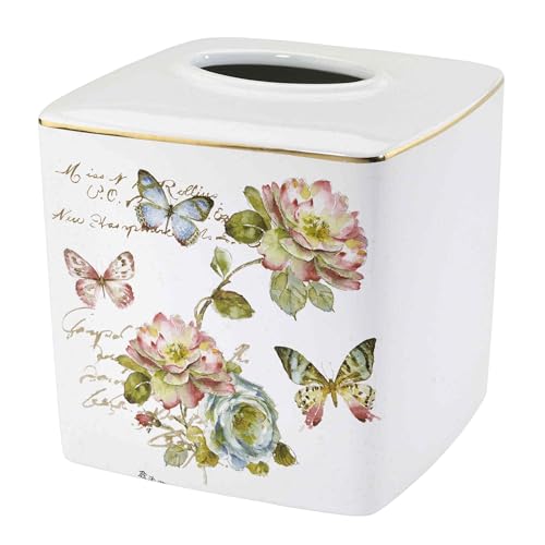 Avanti Linens - Tissue Box Cover, Ceramic Bathroom Accessories, Artistic Home Decor (Butterfly Garden Collection) - size: Tissue Box Cover