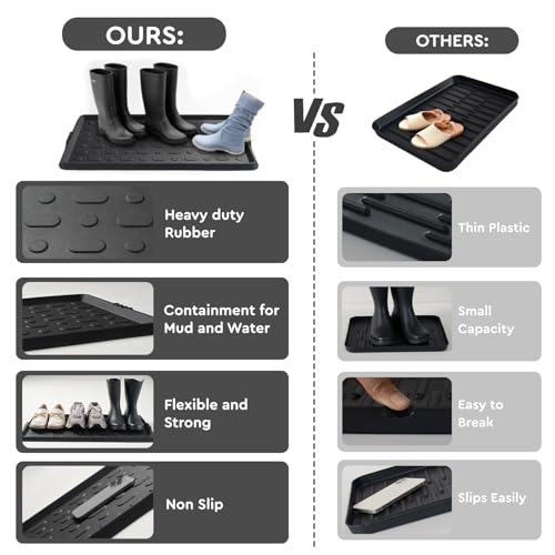 tchdio Durable Rubber Boot Tray and Shoe Mat for Entryway - Heavy Duty Waterproof Shoe Tray Organizer, Non Slip Boot Trays for Front Door, Entryway Muddy Shoes Storage, 16x48 Inches - color: Black Dots, size: 16"x48"