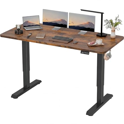 Furmax Electric Height Adjustable Standing Desk Large 63 x 24 Inches Sit Stand up Desk Home Office Computer Desk Memory Preset with T-Shaped Metal Bracket, Brown - color: Brown, size: 63 Inch