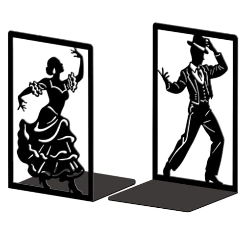 Peacoblue Metal Bookends for Shelves, Modern Decorative Heavy Duty Study Book Ends Stoppers for Office, Desk, Shelf, Room 5.3"x4.3"x7.9" Cast Iron Simple Tall Bookends 1 Pair (Spain Flamenco Dance) - style: Spain Flamenco Dance