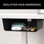 HumanCentric Under Desk Storage Shelf, Drawer Organizer for Office, Workstations, Tables, Sit Stand Desks, Gaming Setups, Mountable Storage Tray, Cable Management, Screw or Stick On with VHB Tape