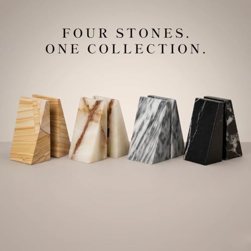 Bey-Berk White Triangular Onyx Marble Bookends - Heavy-Duty Wedge Design, Modern Office and Bookshelf Organizer - color: White