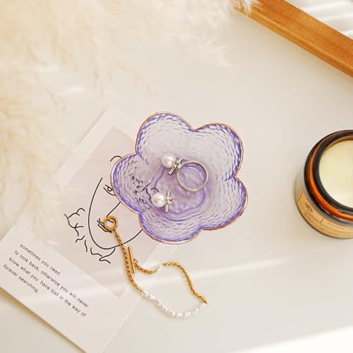 Gifts for Women Flower Jewelry Ring Dish Tray,Decorative Glass Trinket Dish,Room Decor Aesthetic, Modern Accent Tray for Vanity Friendship Christmas Birthday Gifts for Women (Lavender Purple) - color: Lavender Purple