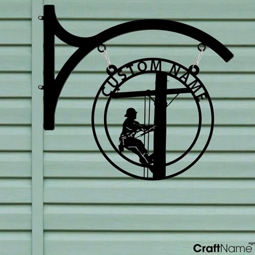 Crafnamesign Custom Lineman Metal Hanging Sign, Personalized Metal Outdoor Lineman Sign, Backyard Lineman Sign, Outdoor Lineman Wall Decor, House warming gifts new home - color: 03 Lineman
