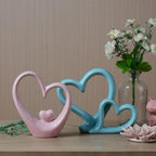 HAUCOZE Double Heart Statue Figurine Love Gifts Decor Modern Sculpture Bookshelf Arts Table Centerpiece Statue Ceramic Crafts 9.5 inch