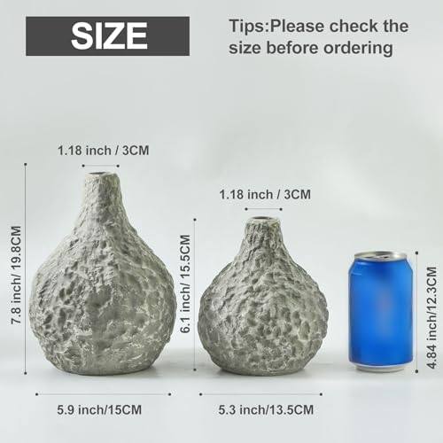 Stone Vases，Ceramic Bud Vase Set of 2,Minimalist Vases for Pampas Grass,Modern Vase for Wabi Sabi Home Decor, Shelf Decoration，Fireplace Decor,Coffee Table Decor - color: 109-1