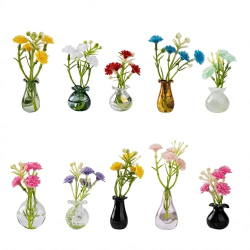 10-Pack Magnetic Mini Glass Vases Set with 30+ Flowers – Slam-Proof Strong Magnet for Fridge, Locker & Office Decor – Crystal Clear Bud Holders for Propagation for Women - color: Glass
