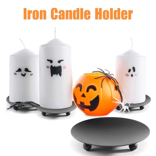 2-Pack Black Iron Candle Holders & Plates – 4.3" Elegant Stand for Taper, LED, Wax Candles, Incense, Weddings, Dining & Decor