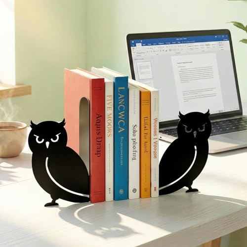 Sanwarm Metal Bookends Owl Minimalist Book Ends Decorative Bookend for Home Office Library Desk Book Shelves Decor, Gift for Reading Enthusiasts Non-Skid Book Stoppers Holder (Black 1 Pair) - color: Owl