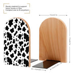 Wooden Bookends 2 Pcs,Black and White Cow Print Heavy Duty Office Book Ends Anti Slip Book Shelf Holder with Metal Base Decorative Book Stands - color: Black and White Cow Print