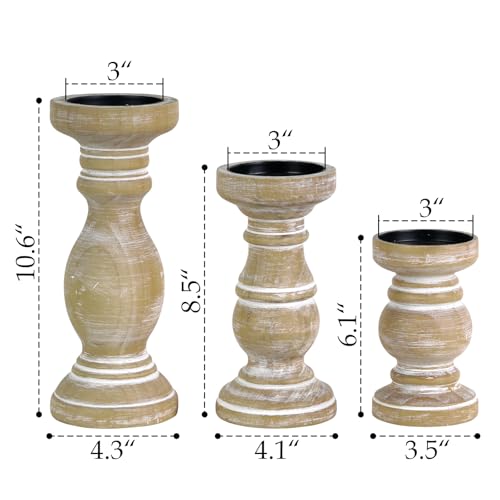 NIKKY HOME Rustic Pillar Candle Holder Set of 3 - Farmhouse Wooden Candlestick Stand for Mantle, Fireplace, Living Room, Brown - color: Brown