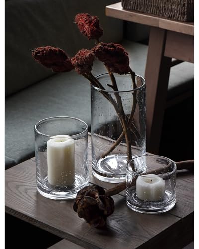 ARIAMOTION Hurricane Candle Holders for Pillar Hand Blown Glass Cylinder Vases Table Centerpiece Bulk Room Decor Clear Seeded Bubbles Living Dining Kitchen Island 10" 7" 4" Set of 3 - color: Bubbles Clear, size: H10", H7", H4" Set of 3