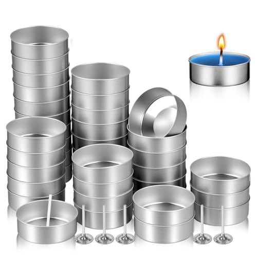 EXCEART 100 Pack Metal Tea Light Holders Empty Aluminum Candle Cups with Wicks DIY Candle Making Kit Supplies for Crafts Wax Molds