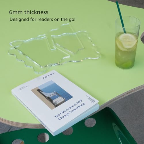 Clear Acrylic Book Holder, Wavy Edge Open Book Stand for Display and Reading Cookbook, Art Book, Bibles, Magazines (11” x 7” x 3.6”) - size: Small