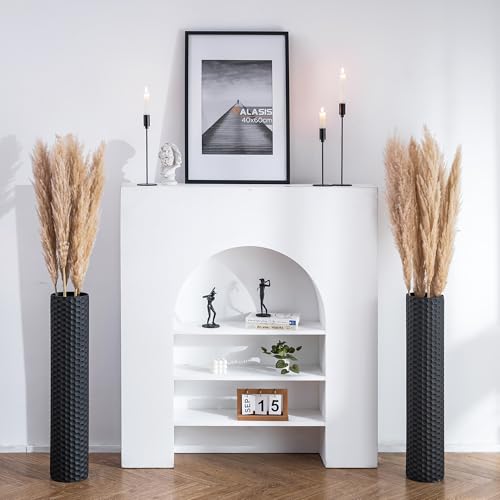 Sziqiqi Black Tall Floor Vase: 27.6in Metal Modern Cylinder Floor Vases for Fireplace with Honeycomb Texture - Set of 2 Large Decorative Vase Home Decor for Living Room Bedroom Home Corner Indoor - color: Black