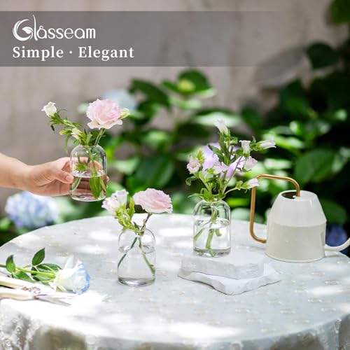 Glasseam Glass Bud Vases for Centerpieces: Clear Small Flower Vase Decor Bulk Set of 12 Simple Modern Decorative Vases for Flowers Mini Candle Vase Wedding Centerpiece for Dining Table Decorations