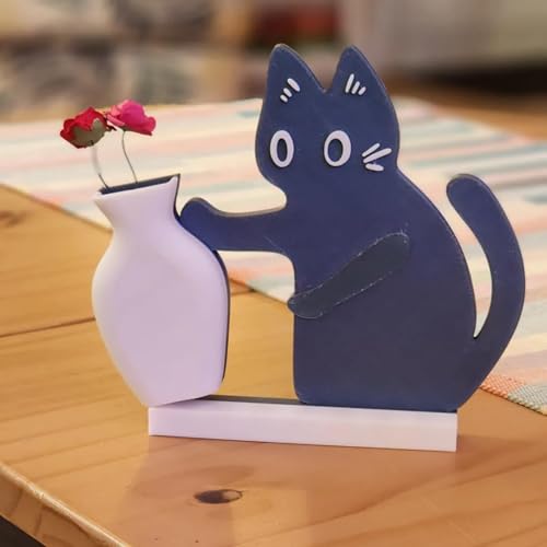 Cat Push Flower Vase for Home Decor Cute Vases for Table Room Decor Unique Lollipop Vases for Women (Small Purple White) - size: Small Purple White