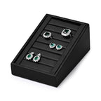 Oirlv Premium PU Leather Ring Tray Display Stand Slotted Ring Showcase Display Jewelry Organizer Jewelry Holder for Trade Show(Black) - color: Leather black