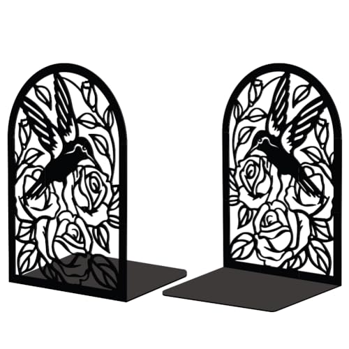 Peacoblue Metal Bookends for Shelves, Heavy Duty Study Beautiful Tall Hummingbird Book Stoppers Bookends Used on Desk, Shelf, Farmhouse for Small, Large Books 5.3"x4.3"x7.9", 1 Pair(Hummingbird) - color: Hummingbird