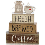 Yuntau 5 Pcs Wooden Coffee Bar Decor Cocoa Tiered Tray Decor Rustic Wood Bar Sign Gift Farmhouse Table Top Centerpiece Stacks Block Sign for Home Shelf Mantel Kitchen - style: Coffee Bar