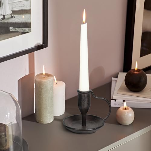Matte Black Iron Candle Holder with Handle 2 Pcs Taper Candle Sticks Holder Decor Farmhouse Candlestick Holders for Home Wedding Party Dinning Table Centerpiece - color: Black&brown