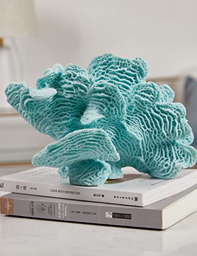 HAUCOZE Coral Decor Ocean Sculpture Statue Modern Home Art Table Centerpiece Gift for Living Room Bookshelf Polyresin 9.4 Inch