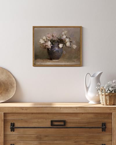 InSimSea Framed Canvas Wall Art Vintage Decor, Home Decor Flower in Pots Canvas Wall Painting Decor, Rustic Farmhouse Wall Decoration, Canvas Prints for Living Room Bedroom Office, 9"x11" - color: Roses in Vase, size: 11"L x 9"W
