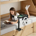 Snughome Clamp On Bedside Shelf for Bunk Bed - Adjustable Height Bedside Table Tray with Cup Holder & Cable Holes, Sturdy Nightstand Organizer Top Bunk Bed Accessories for College Dorm Apartment