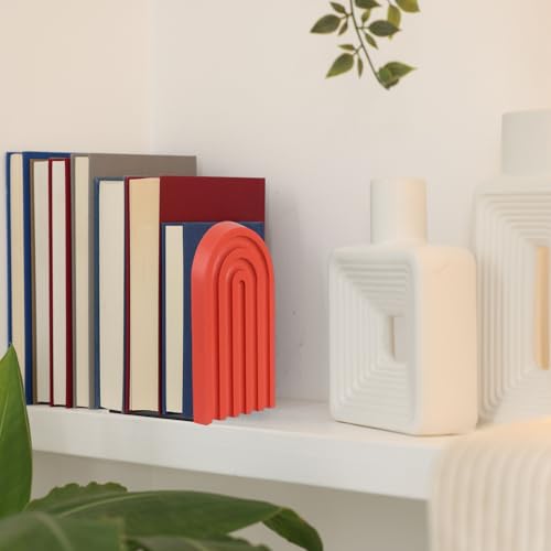 PATIKIL 2Pcs Boho Arch Bookends, Non-Skid Wood Book Ends Rainbow Wooden for Shelves Book Stopper Stand Cute for Holding Books Movie CD Home Office Library Decorative, Light Orange/Red - color: Light Orange/Red