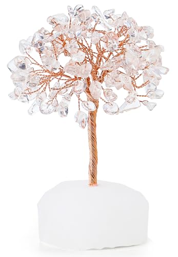 QINJIEJIE Clear Quartz Healing Crystal Tree Decor Natural Stone Gemstone Room Office Desk Small Shelf Decor White Crystal Base Copper Wire Money Tree of Life Spiritual Yoga Gift for Women Men - color: Clear Quartz, size: 5.2 in