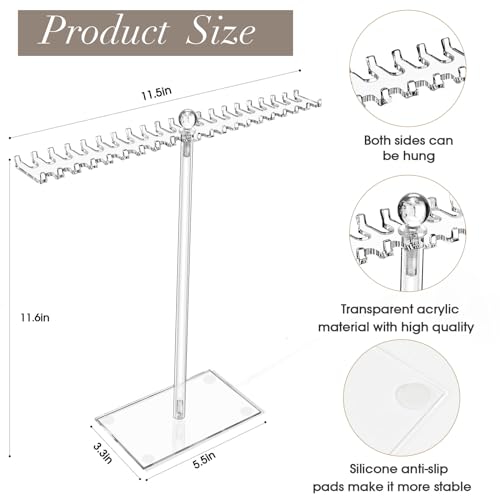 OAOLEER Acrylic Necklace Organizer， Clear Necklace Holder Stand， Jewelry Organizer Display Hanger Rack with Bilateral Hooks for Necklaces Pendant Bracelets Ring - size: Tall 11.6In